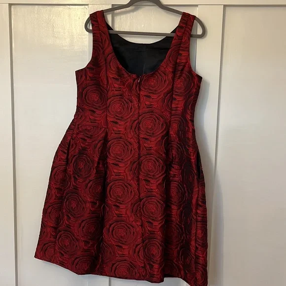 Luxury dark red / black dress, sleeveless, with pockets. Size 14W. Pleated. - Picture 2 of 4